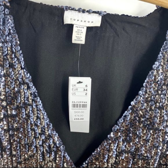 TOPSHOP Ombré Sequin Long Sleeve Wrap Minidress 2P - Picture 5 of 10